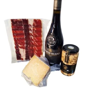 Pack ibérico bellota para 2 personas con jamón, queso, vino y almendras