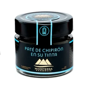 Tarro de cristal de paté de chipirón en su tinta Mareterra