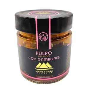 Tarro de cristal de pulpo gallego con gambones Mareterra