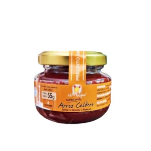 Tarro de cristal de sofrito para arroz El Mosquí con etiqueta naranja gourmet