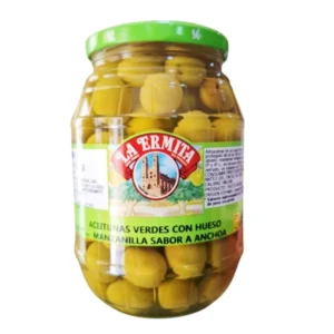 Pagina de inicio 12 Tarro de aceitunas verdes con hueso manzanilla sabor anchoa La Ermita 980 g